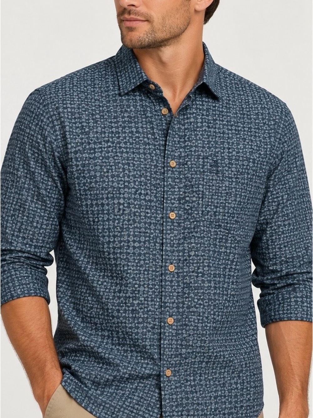 Original Penguin Men’s Dark Sapphire Indigo Dye Button Down Shirt NWT $110